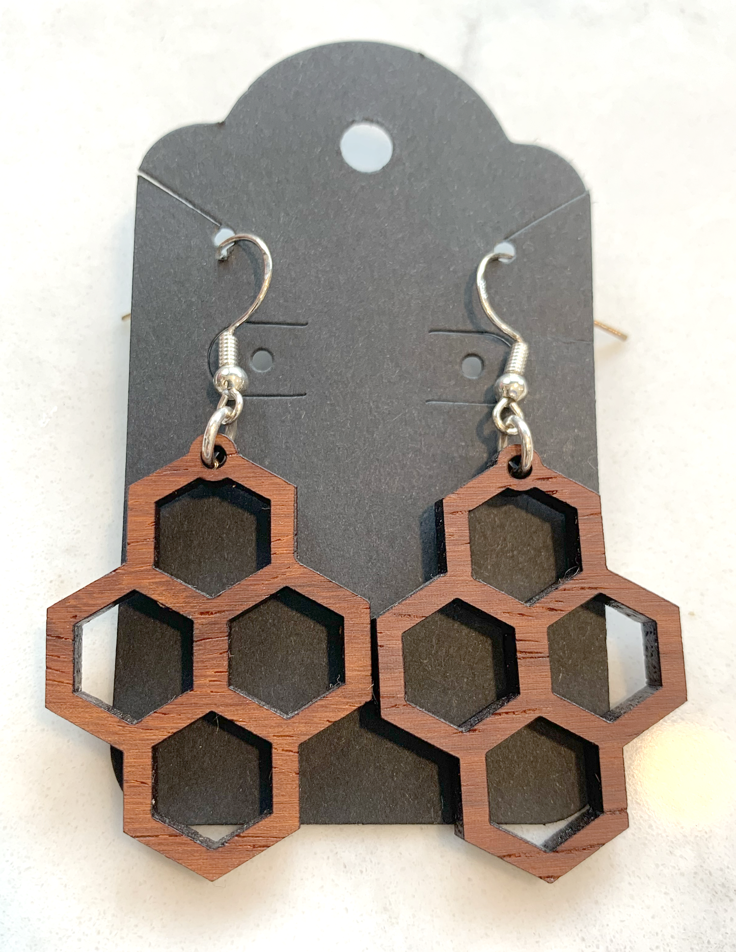 Sterling Silver/ Paduak Hexagon Earrings