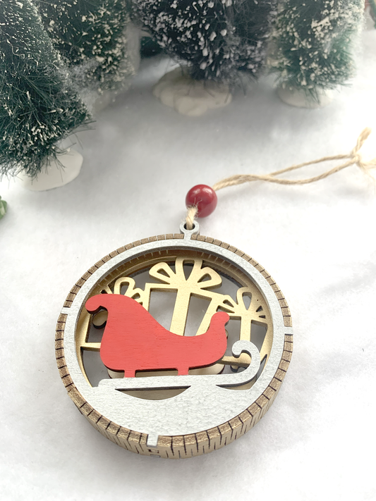 3 layer Wood Sleigh Ornament/Gift insert