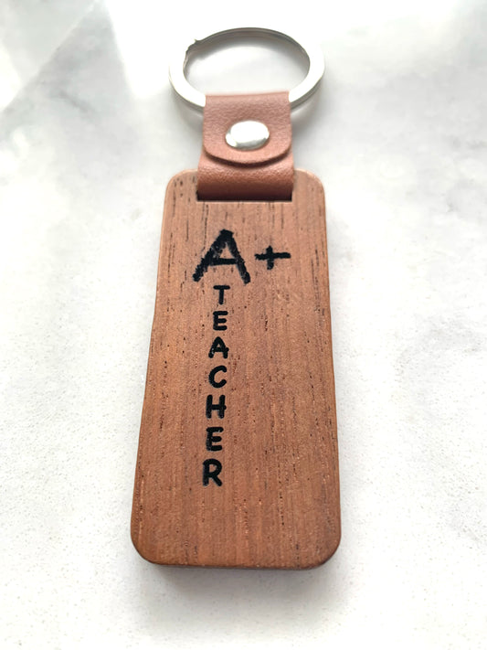 Walnut Keychain A+ Teacher