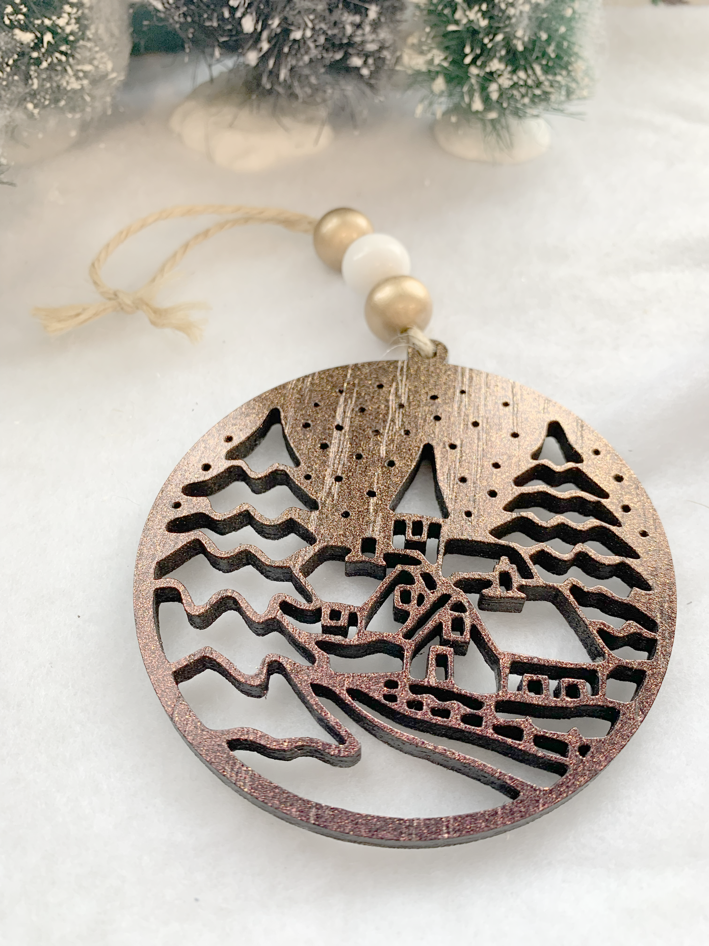 Wood Christmas Village Ornament