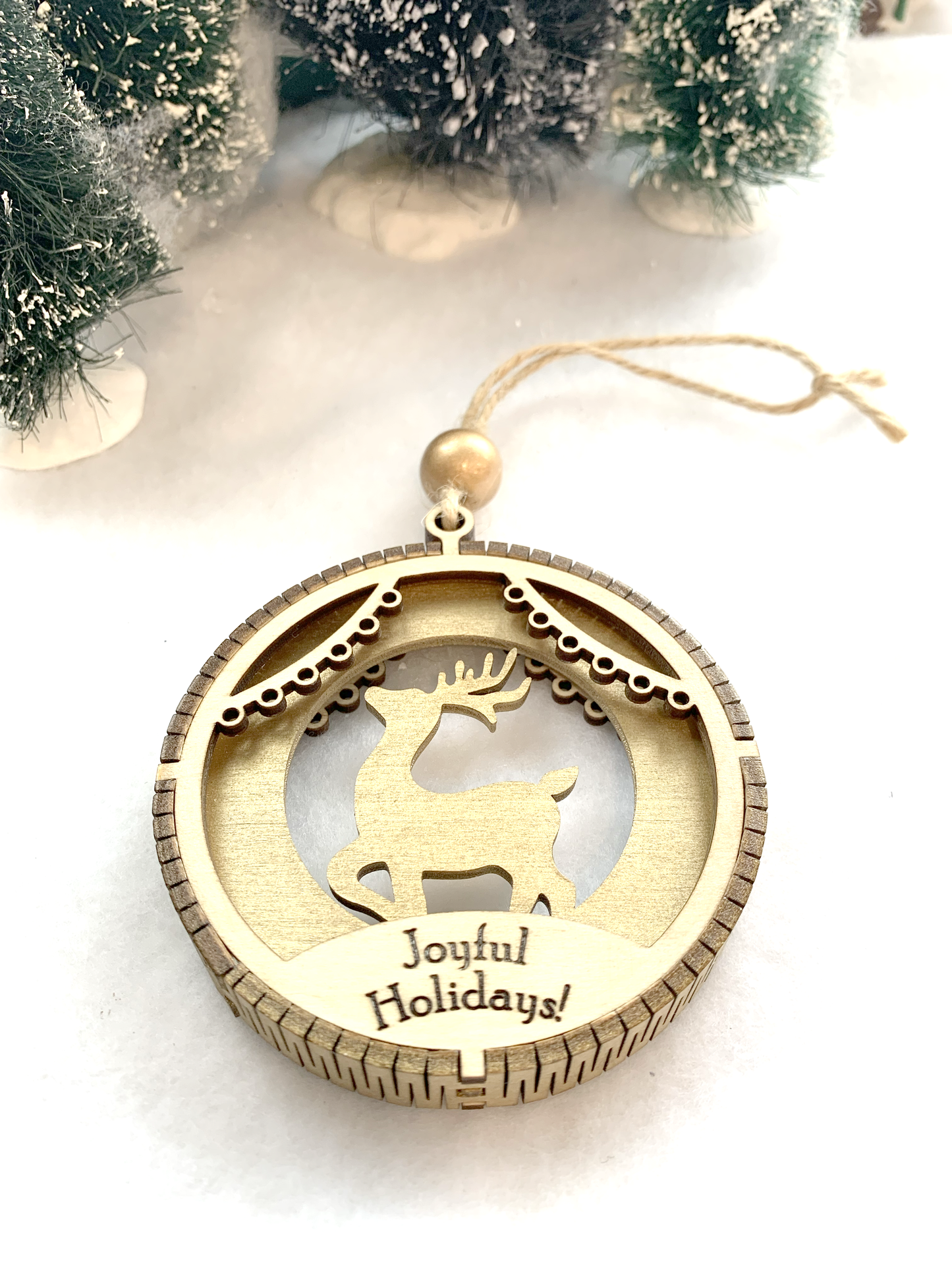 3 layer Wood Ornament/Deer Insert "Joyful Holidays" engraved