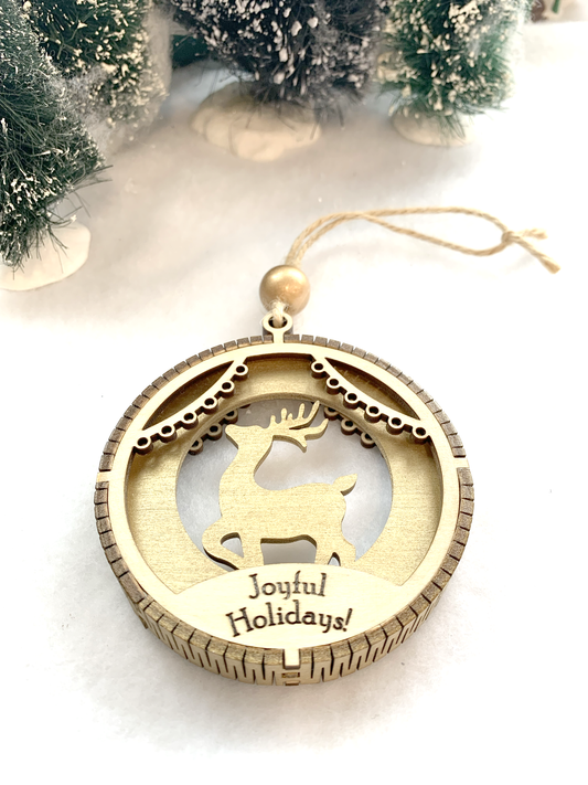 3 layer Wood Ornament/Deer Insert "Joyful Holidays" engraved