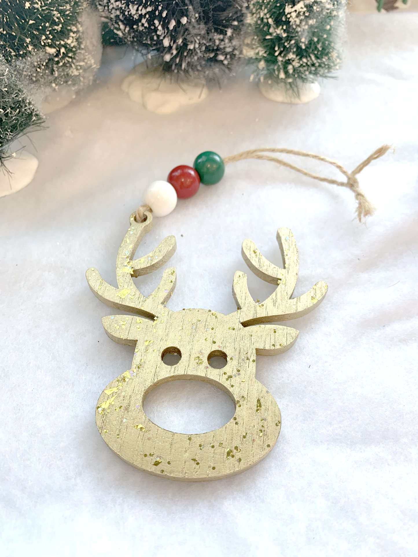 Wood Golden Reindeer Ornament