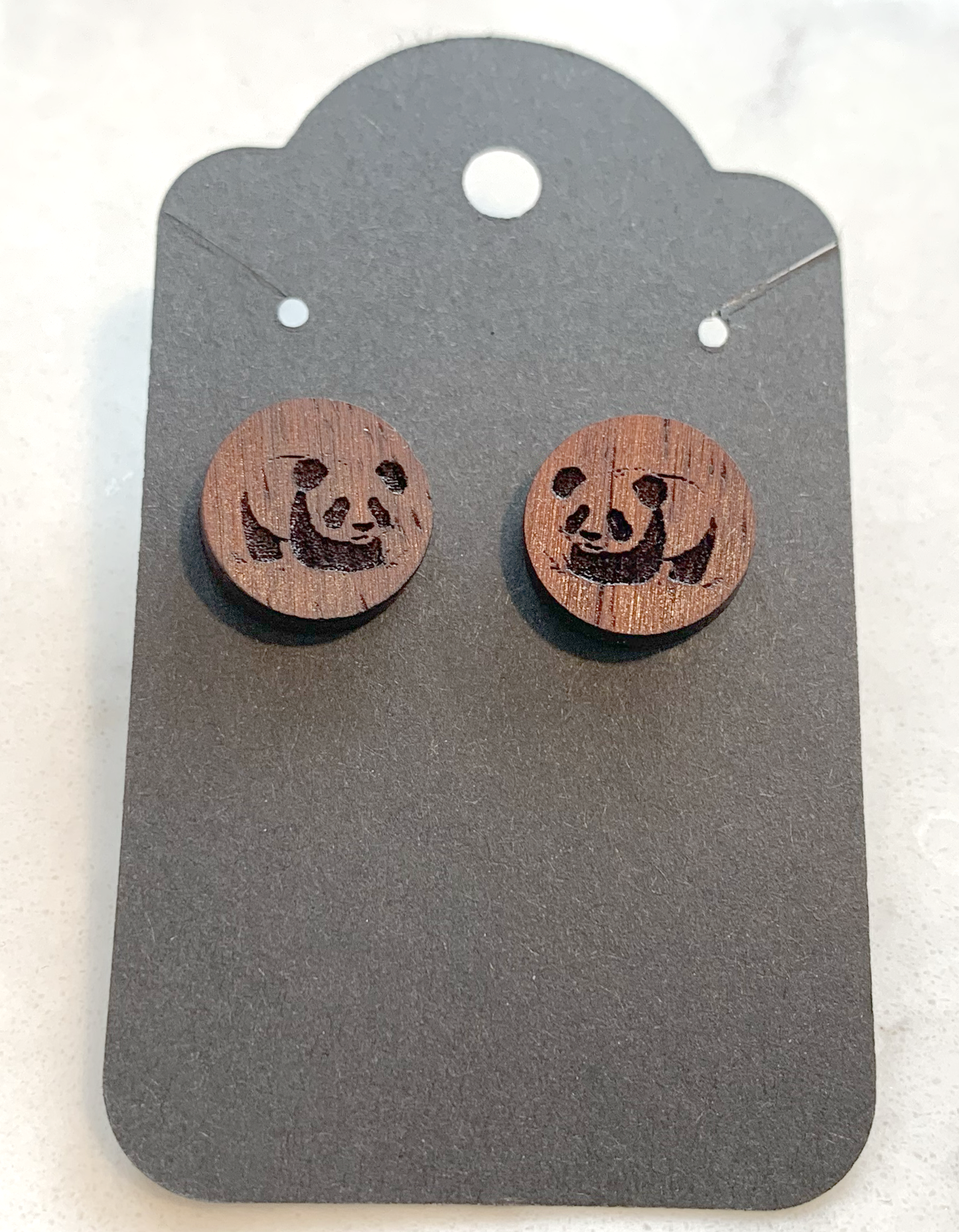 Sterling Silver/Padauk Wood Panda Studs