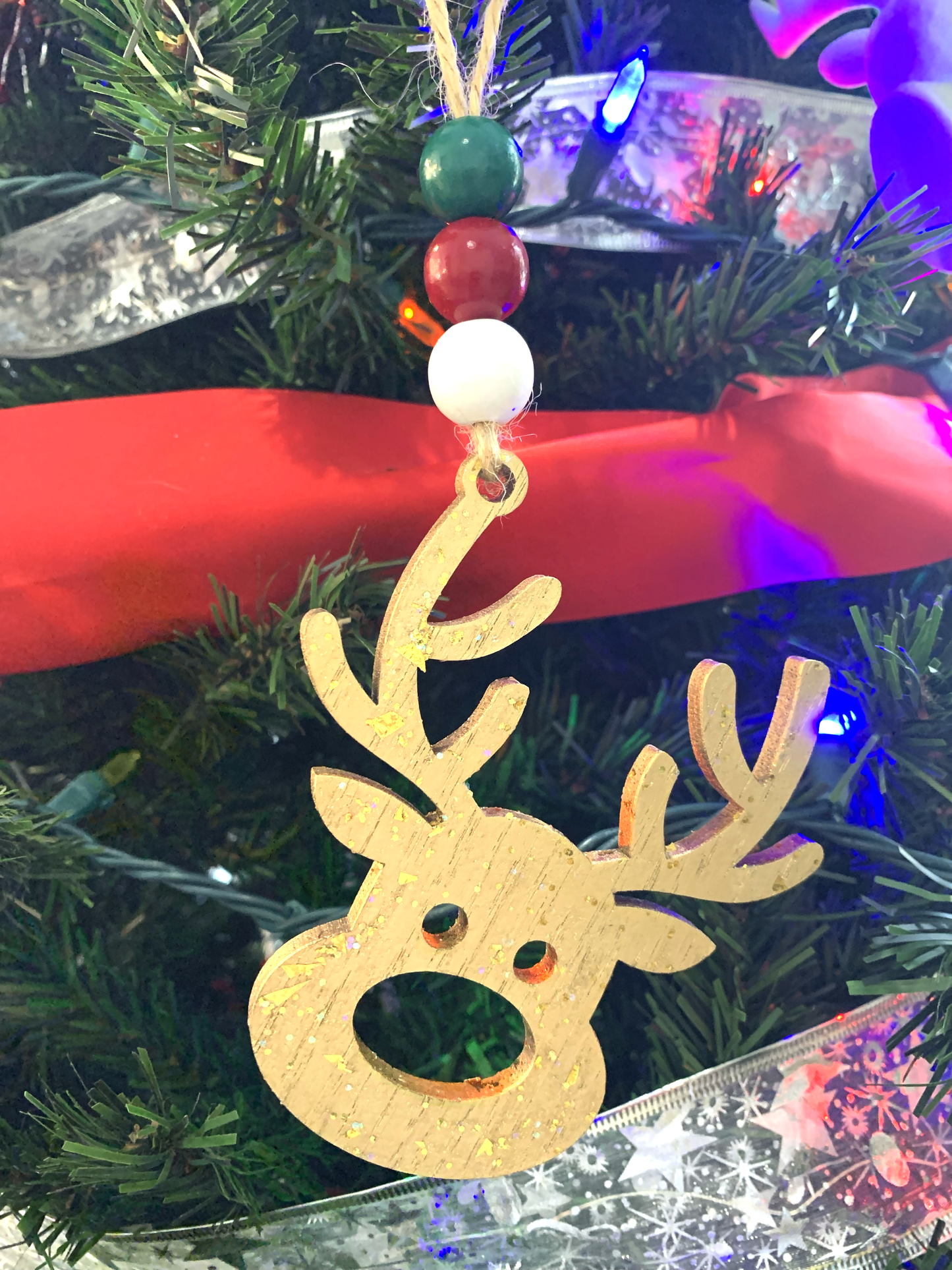 Wood Golden Reindeer Ornament